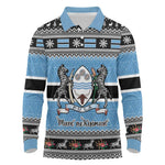 Afro Botswana Christmas Long Sleeve Polo Shirt Coat Of Arms - African Pattern