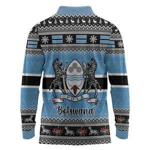 Afro Botswana Christmas Long Sleeve Polo Shirt Coat Of Arms - African Pattern