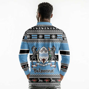 Afro Botswana Christmas Long Sleeve Polo Shirt Coat Of Arms - African Pattern