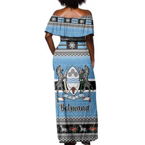 Afro Botswana Christmas Off Shoulder Maxi Dress Coat Of Arms - African Pattern