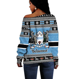 Afro Botswana Christmas Off Shoulder Sweater Coat Of Arms - African Pattern