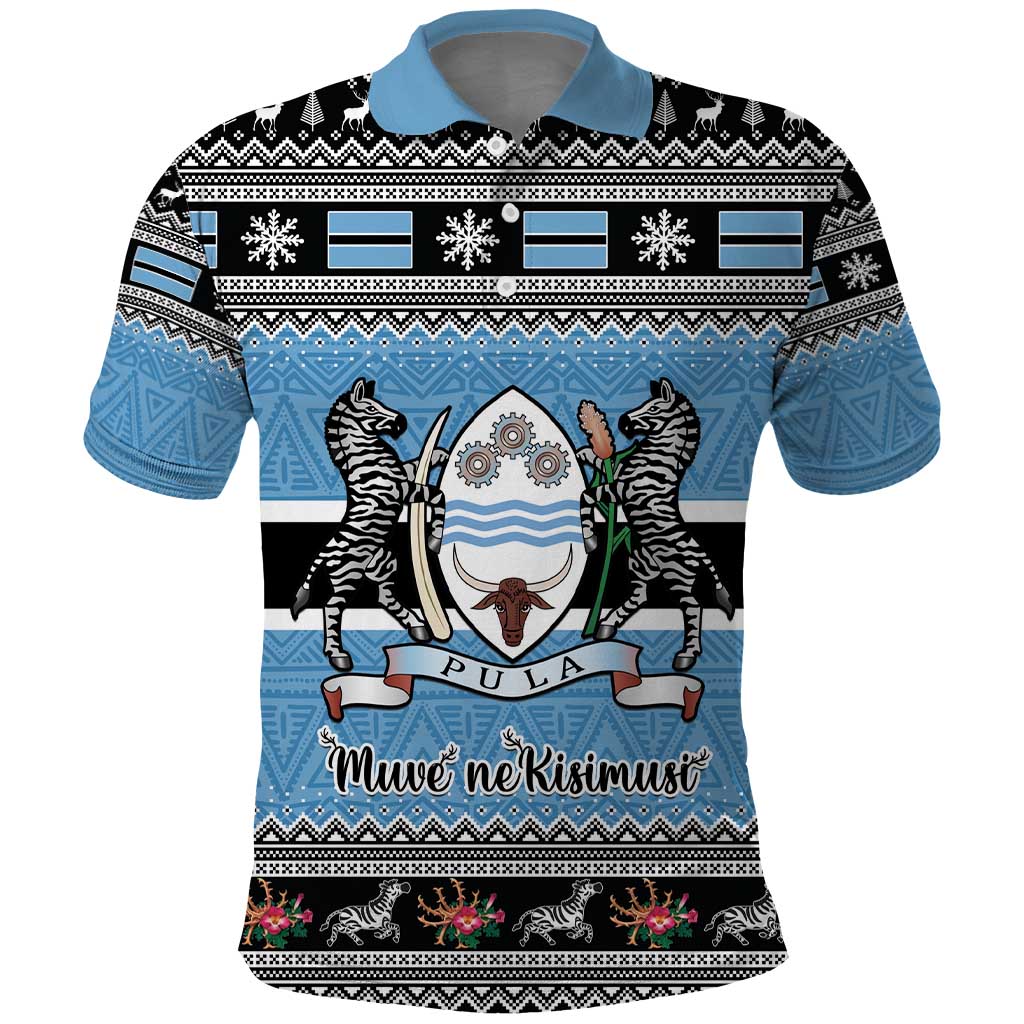 Afro Botswana Christmas Polo Shirt Coat Of Arms - African Pattern