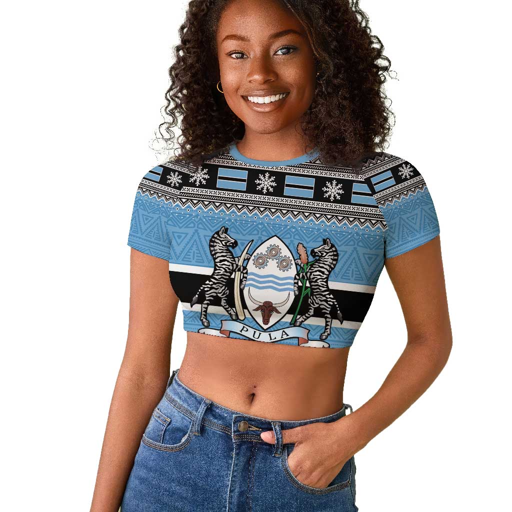 Afro Botswana Christmas Raglan Cropped T shirt Coat Of Arms - African Pattern