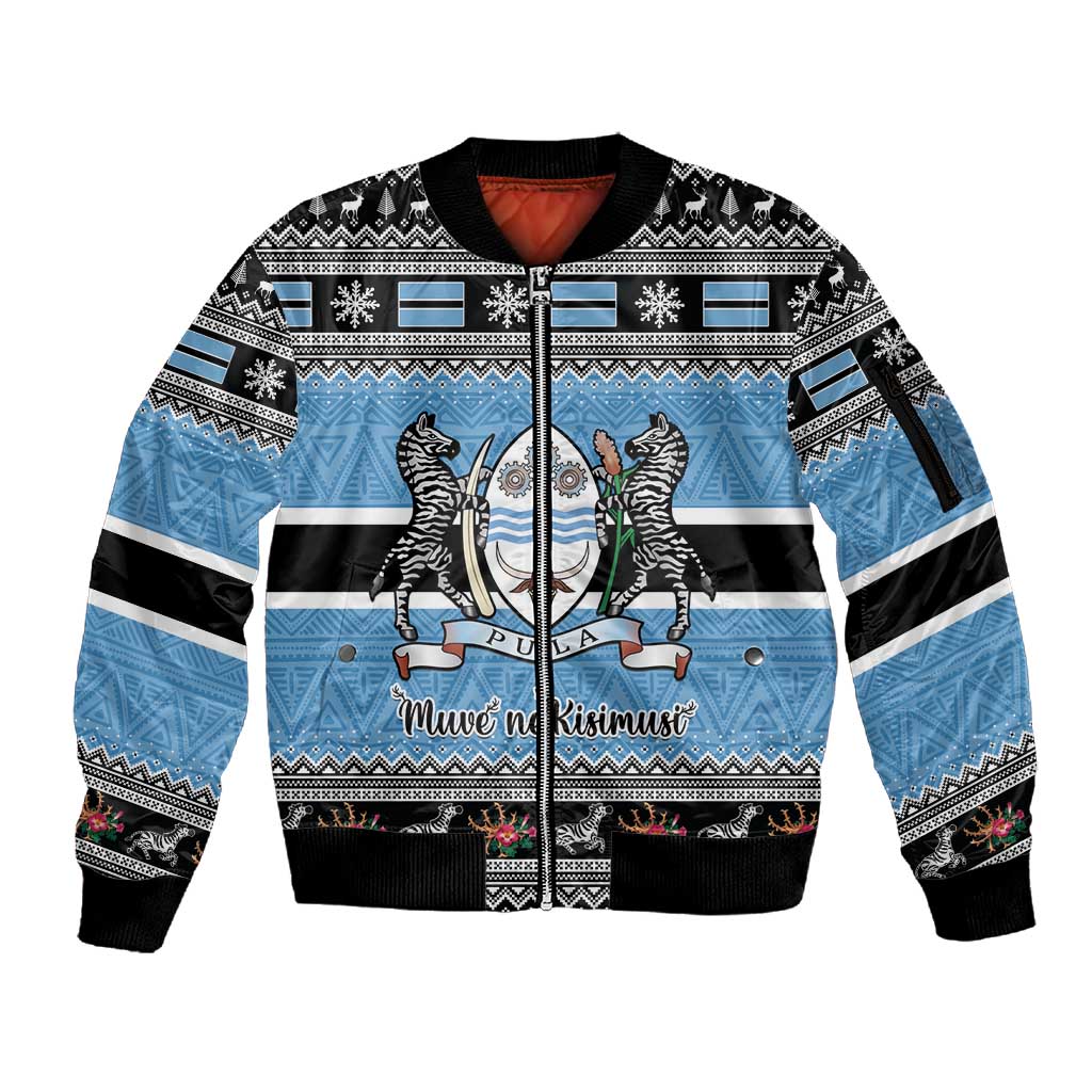 Afro Botswana Christmas Sleeve Zip Bomber Jacket Coat Of Arms - African Pattern