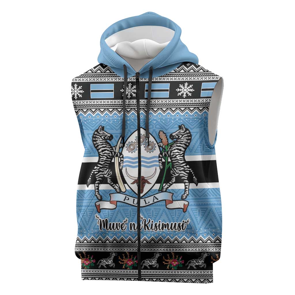 Afro Botswana Christmas Sleeveless Zip Hoodie Coat Of Arms - African Pattern - African Pride