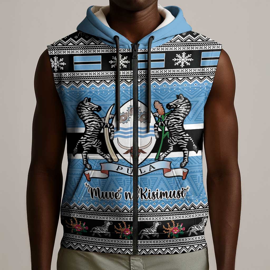 Afro Botswana Christmas Sleeveless Zip Hoodie Coat Of Arms - African Pattern - African Pride