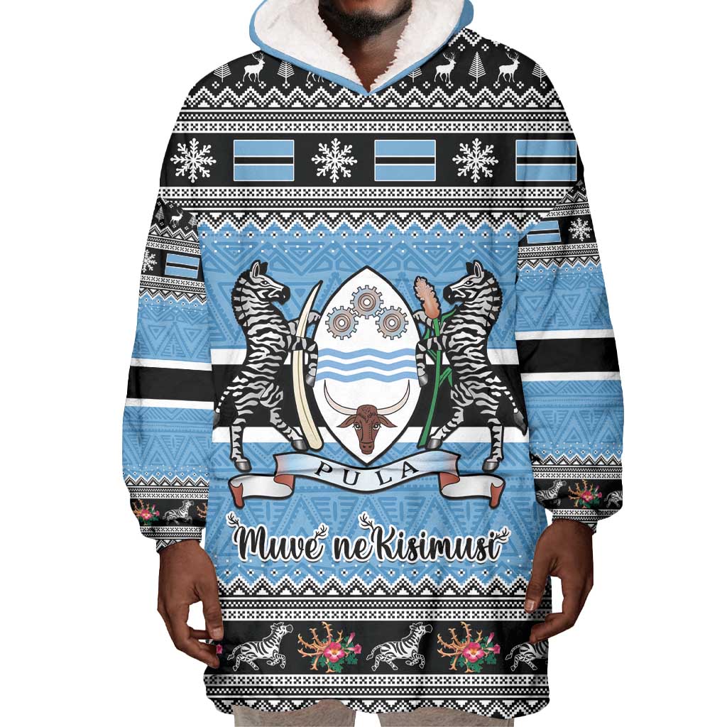 Afro Botswana Christmas Wearable Blanket Hoodie Coat Of Arms - African Pattern