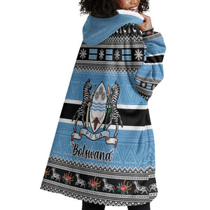 Afro Botswana Christmas Wearable Blanket Hoodie Coat Of Arms - African Pattern