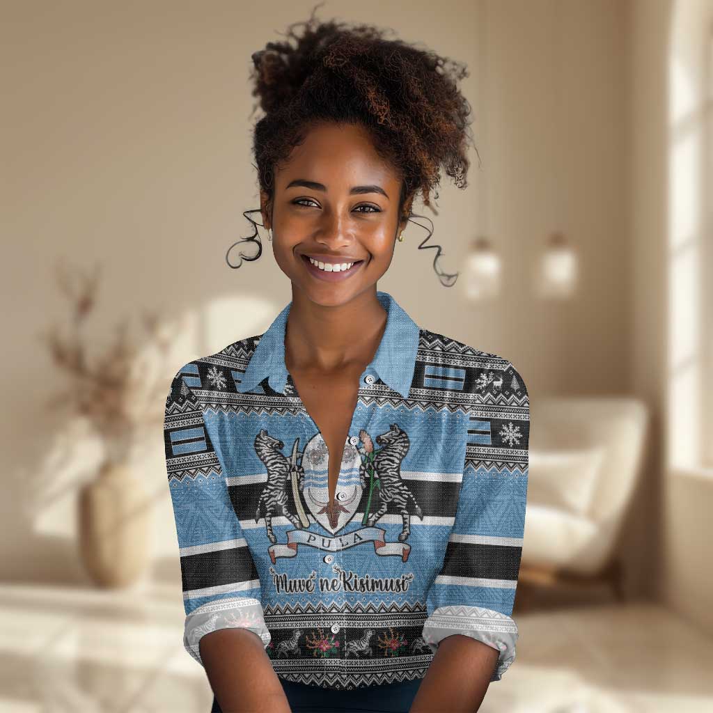 Afro Botswana Christmas Women Casual Shirt Coat Of Arms - African Pattern