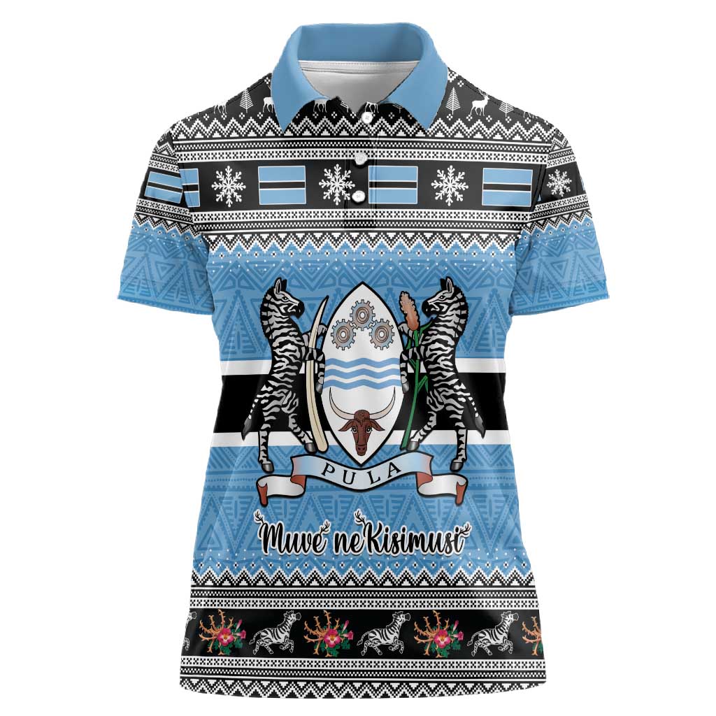 Afro Botswana Christmas Women Polo Shirt Coat Of Arms - African Pattern