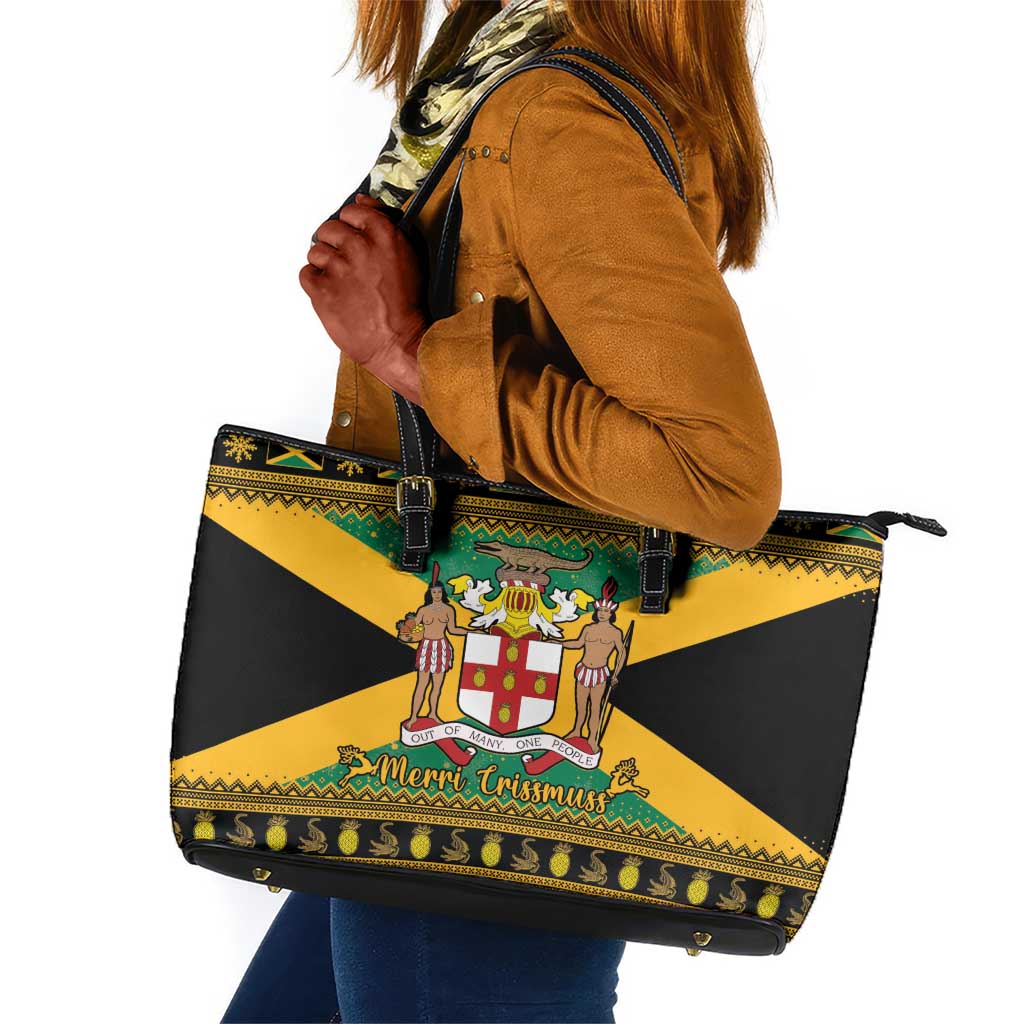 Afro-Jamaicans Leather Tote Bag Coat Of Arms - Merry Christmas