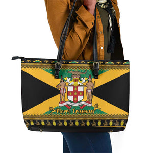 Afro-Jamaicans Leather Tote Bag Coat Of Arms - Merry Christmas