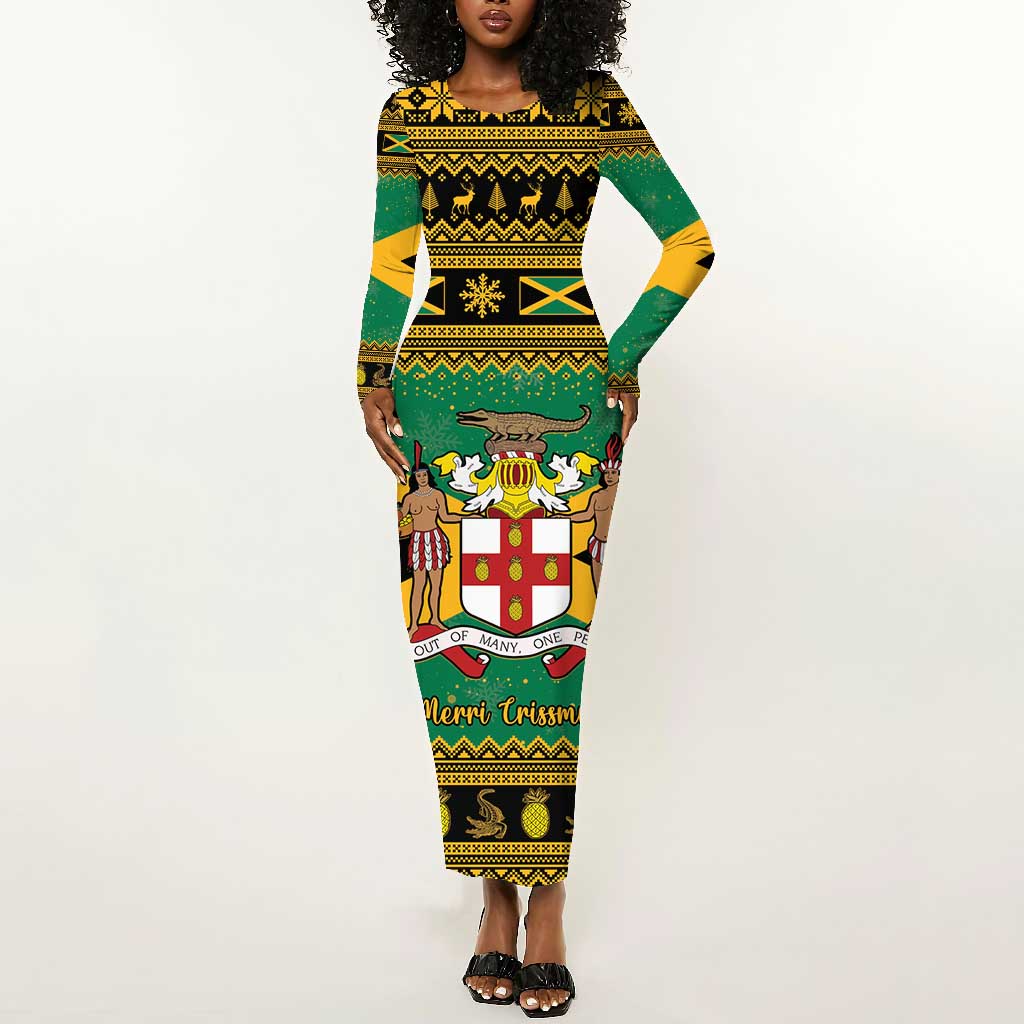 Afro-Jamaicans Long Sleeve Bodycon Dress Coat Of Arms - Merry Christmas