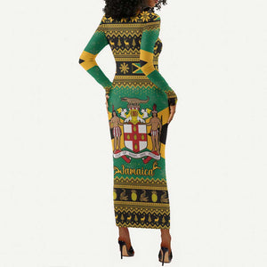 Afro-Jamaicans Long Sleeve Bodycon Dress Coat Of Arms - Merry Christmas