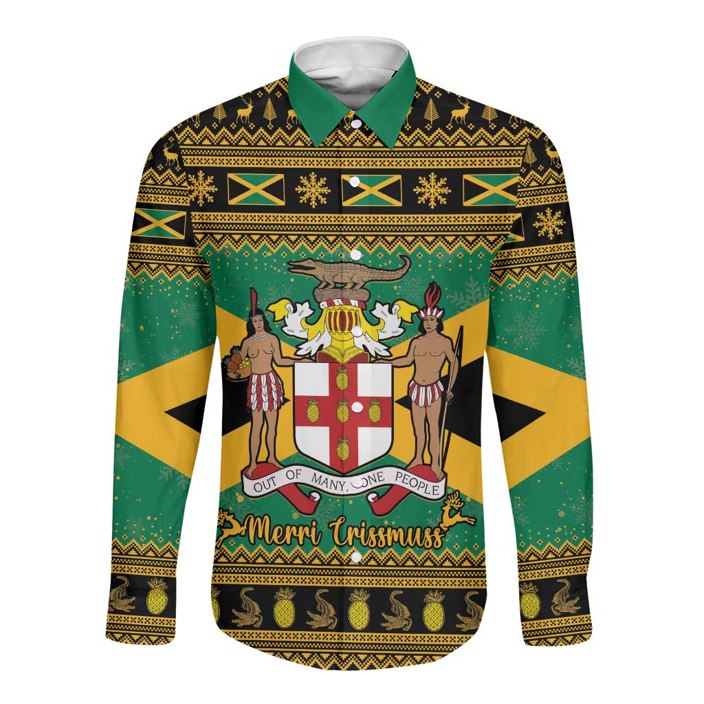 Afro-Jamaicans Long Sleeve Button Shirt Coat Of Arms - Merry Christmas