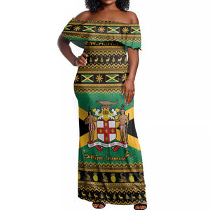 Afro-Jamaicans Off Shoulder Maxi Dress Coat Of Arms - Merry Christmas