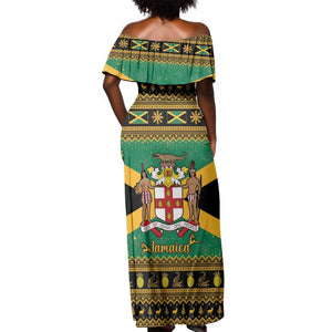 Afro-Jamaicans Off Shoulder Maxi Dress Coat Of Arms - Merry Christmas