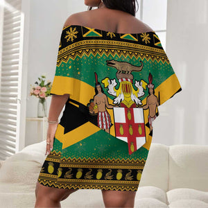 Afro-Jamaicans Off Shoulder Short Dress Coat Of Arms - Merry Christmas