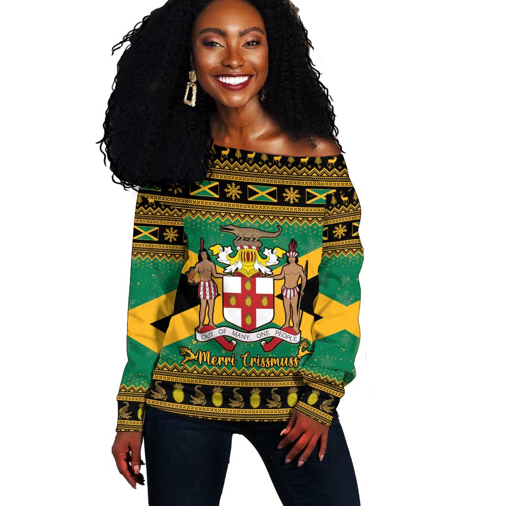 Afro-Jamaicans Off Shoulder Sweater Coat Of Arms - Merry Christmas