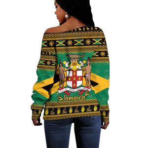 Afro-Jamaicans Off Shoulder Sweater Coat Of Arms - Merry Christmas