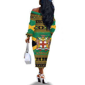 Afro-Jamaicans Off The Shoulder Long Sleeve Dress Coat Of Arms - Merry Christmas