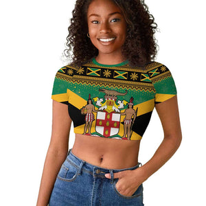 Afro-Jamaicans Raglan Cropped T shirt Coat Of Arms - Merry Christmas