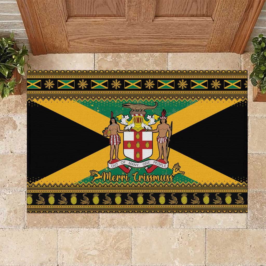 Afro-Jamaicans Rubber Doormat Coat Of Arms - Merry Christmas