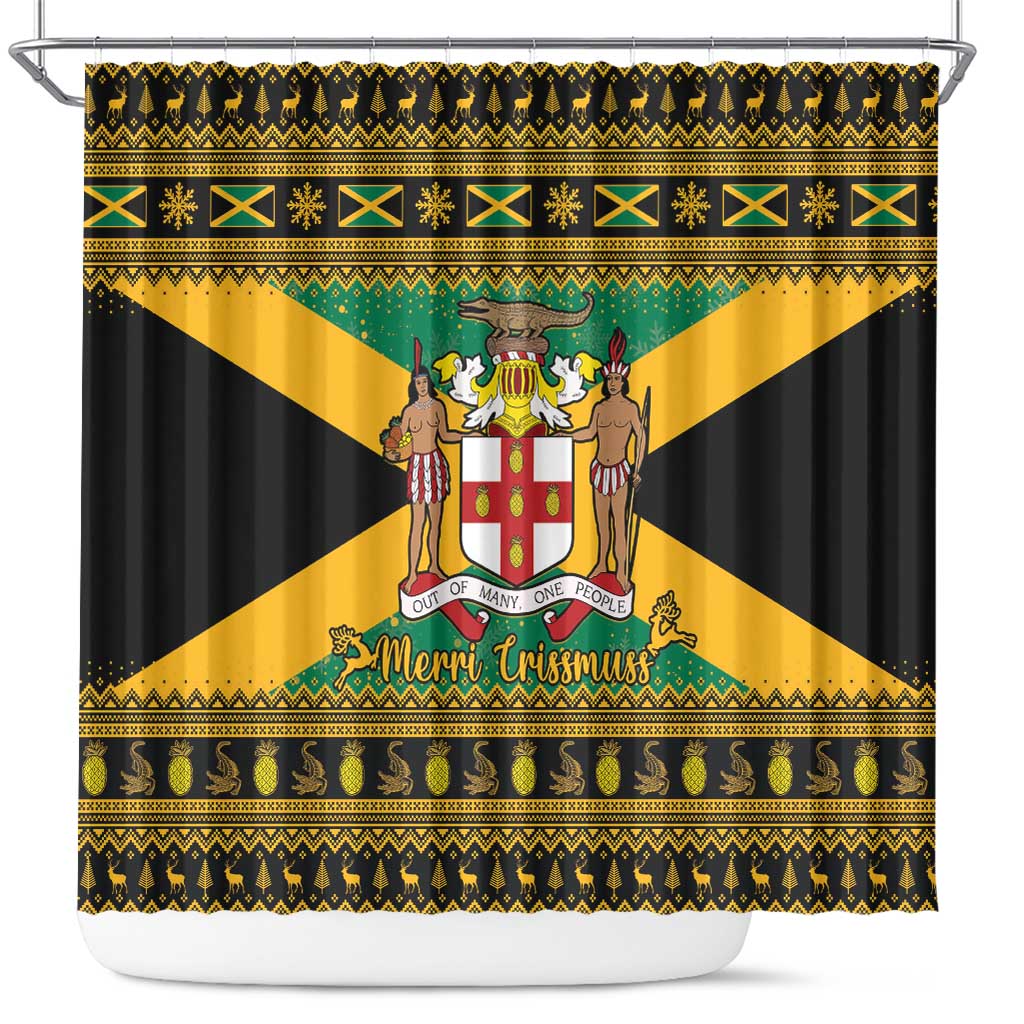 Afro-Jamaicans Shower Curtain Coat Of Arms - Merry Christmas