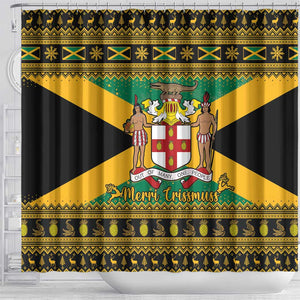 Afro-Jamaicans Shower Curtain Coat Of Arms - Merry Christmas