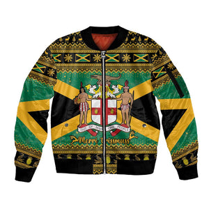 Afro-Jamaicans Sleeve Zip Bomber Jacket Coat Of Arms - Merry Christmas