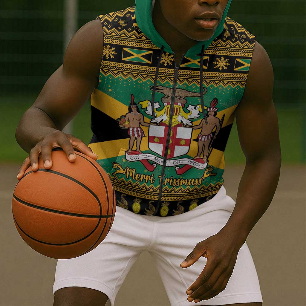 Afro-Jamaicans Sleeveless Zip Hoodie Coat Of Arms - Merry Christmas - African Pride