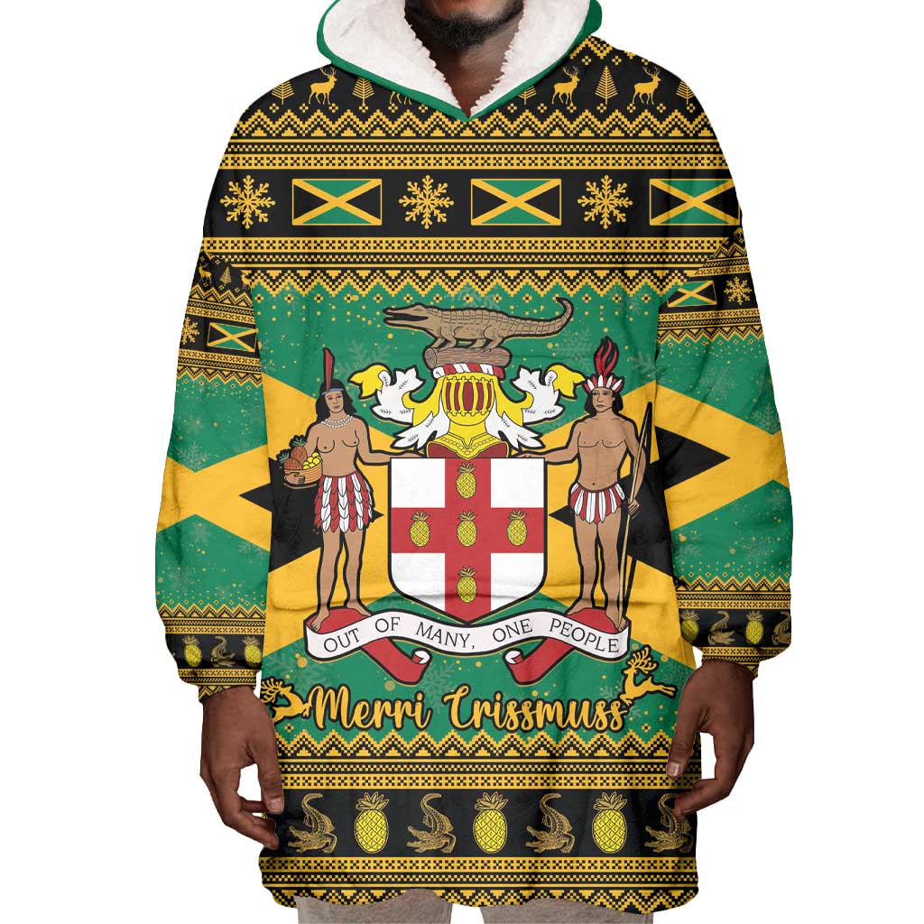 Afro-Jamaicans Wearable Blanket Hoodie Coat Of Arms - Merry Christmas