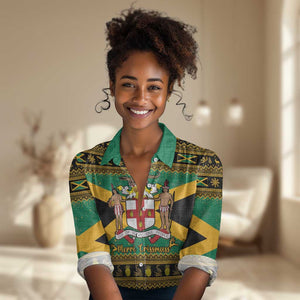 Afro-Jamaicans Women Casual Shirt Coat Of Arms - Merry Christmas