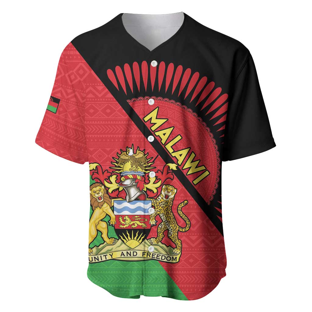 Personalized Afro Malawi Baseball Jersey Coat Of Arms - Southeastern Africa Pattern