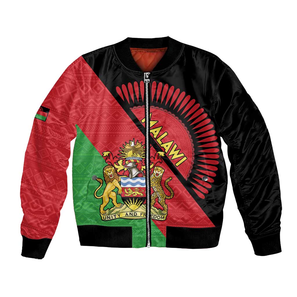 Personalized Afro Malawi Bomber Jacket Coat Of Arms - Southeastern Africa Pattern