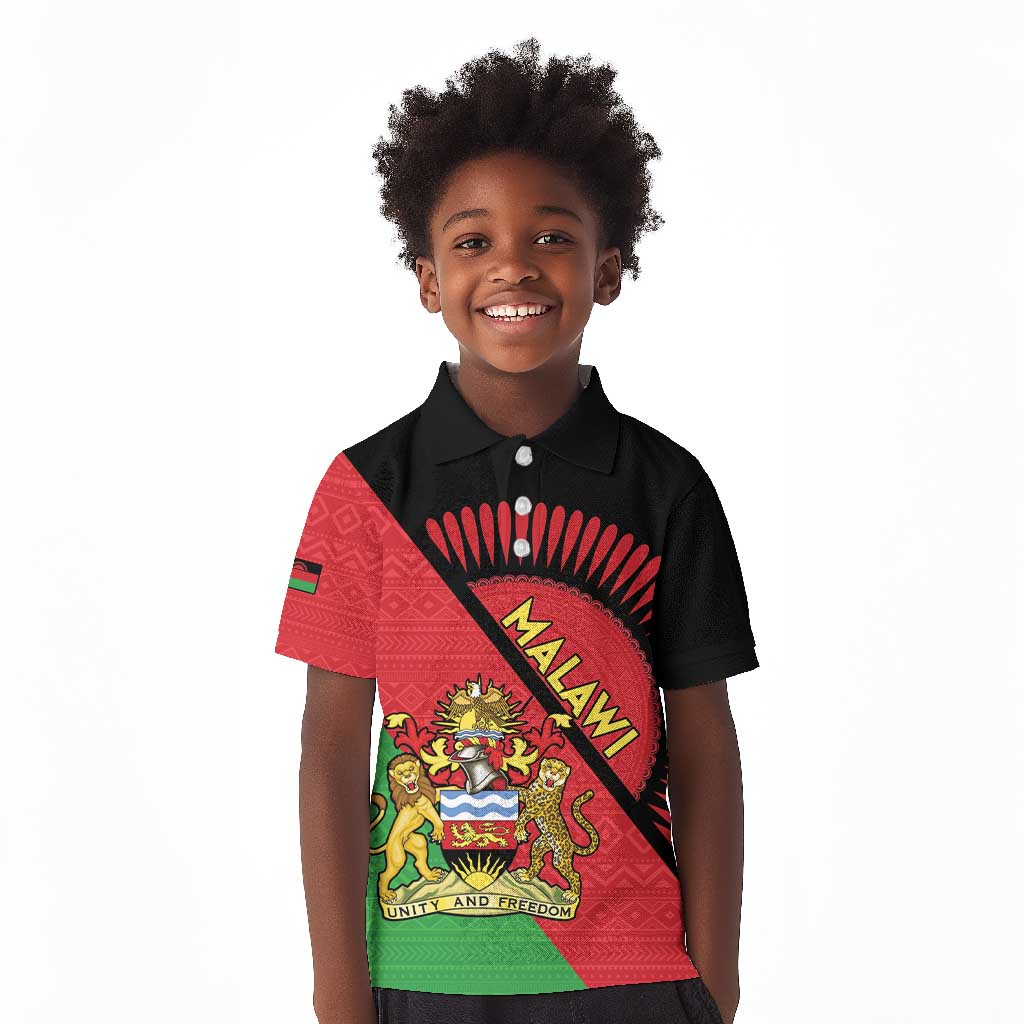 Personalized Afro Malawi Kid Polo Shirt Coat Of Arms - Southeastern Africa Pattern