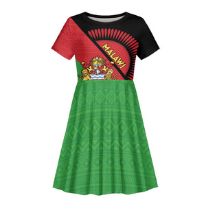 Personalized Afro Malawi Kid Short Sleeve Dress Coat Of Arms - Southeastern Africa Pattern