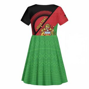 Personalized Afro Malawi Kid Short Sleeve Dress Coat Of Arms - Southeastern Africa Pattern