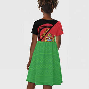 Personalized Afro Malawi Kid Short Sleeve Dress Coat Of Arms - Southeastern Africa Pattern