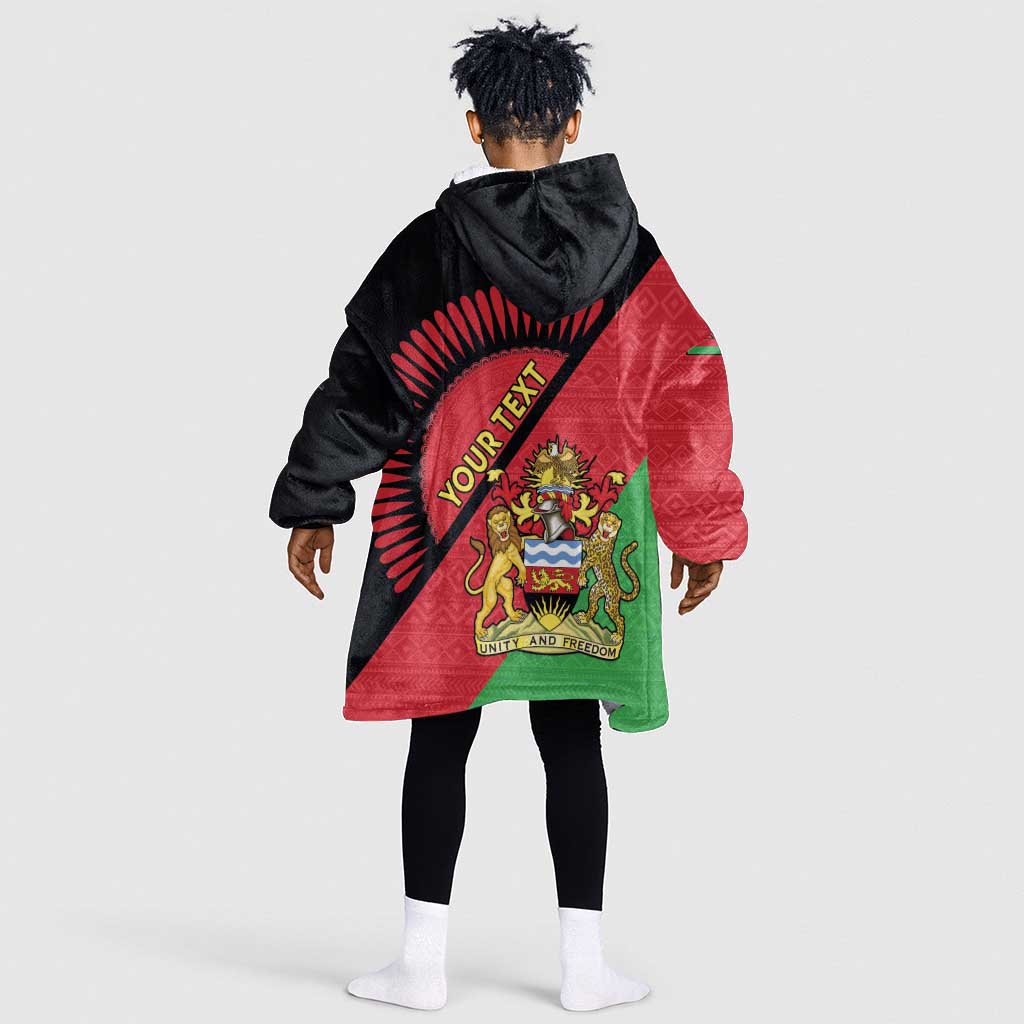 Personalized Afro Malawi Kid Wearable Blanket Hoodie Coat Of Arms - Southeastern Africa Pattern