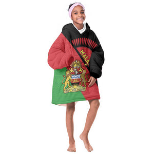 Personalized Afro Malawi Kid Wearable Blanket Hoodie Coat Of Arms - Southeastern Africa Pattern