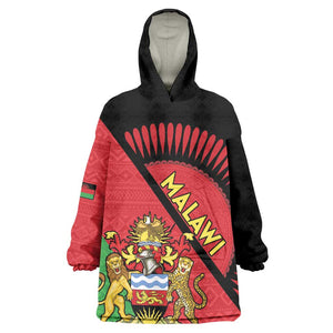 Personalized Afro Malawi Kid Wearable Blanket Hoodie Coat Of Arms - Southeastern Africa Pattern