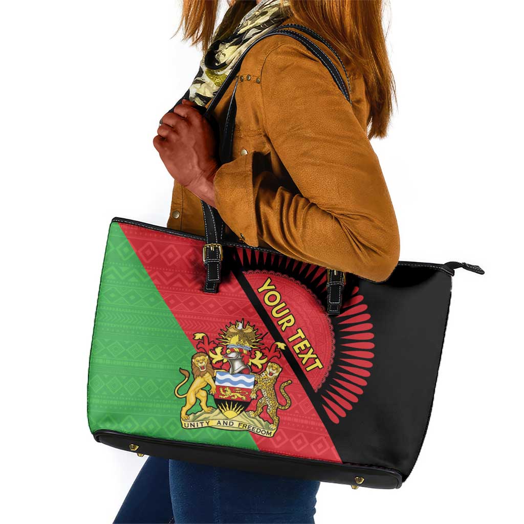 Personalized Afro Malawi Leather Tote Bag Coat Of Arms - Southeastern Africa Pattern