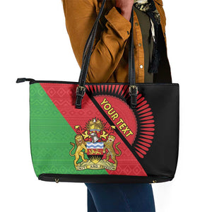 Personalized Afro Malawi Leather Tote Bag Coat Of Arms - Southeastern Africa Pattern