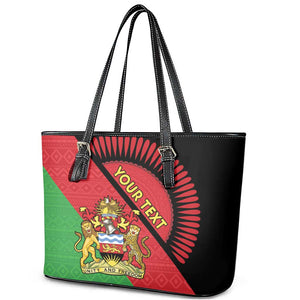 Personalized Afro Malawi Leather Tote Bag Coat Of Arms - Southeastern Africa Pattern