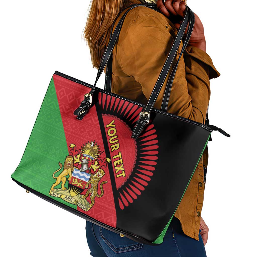 Personalized Afro Malawi Leather Tote Bag Coat Of Arms - Southeastern Africa Pattern