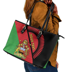 Personalized Afro Malawi Leather Tote Bag Coat Of Arms - Southeastern Africa Pattern