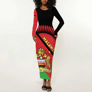 Personalized Afro Malawi Long Sleeve Bodycon Dress Coat Of Arms - Southeastern Africa Pattern