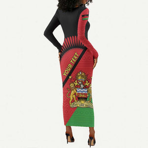 Personalized Afro Malawi Long Sleeve Bodycon Dress Coat Of Arms - Southeastern Africa Pattern