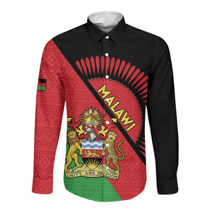 Personalized Afro Malawi Long Sleeve Button Shirt Coat Of Arms - Southeastern Africa Pattern